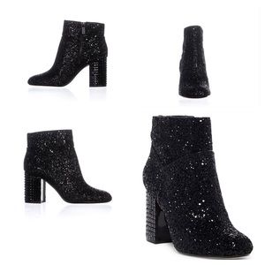 Michael Kors Arabella Studded Heel Black Glitter Boots sz 7
